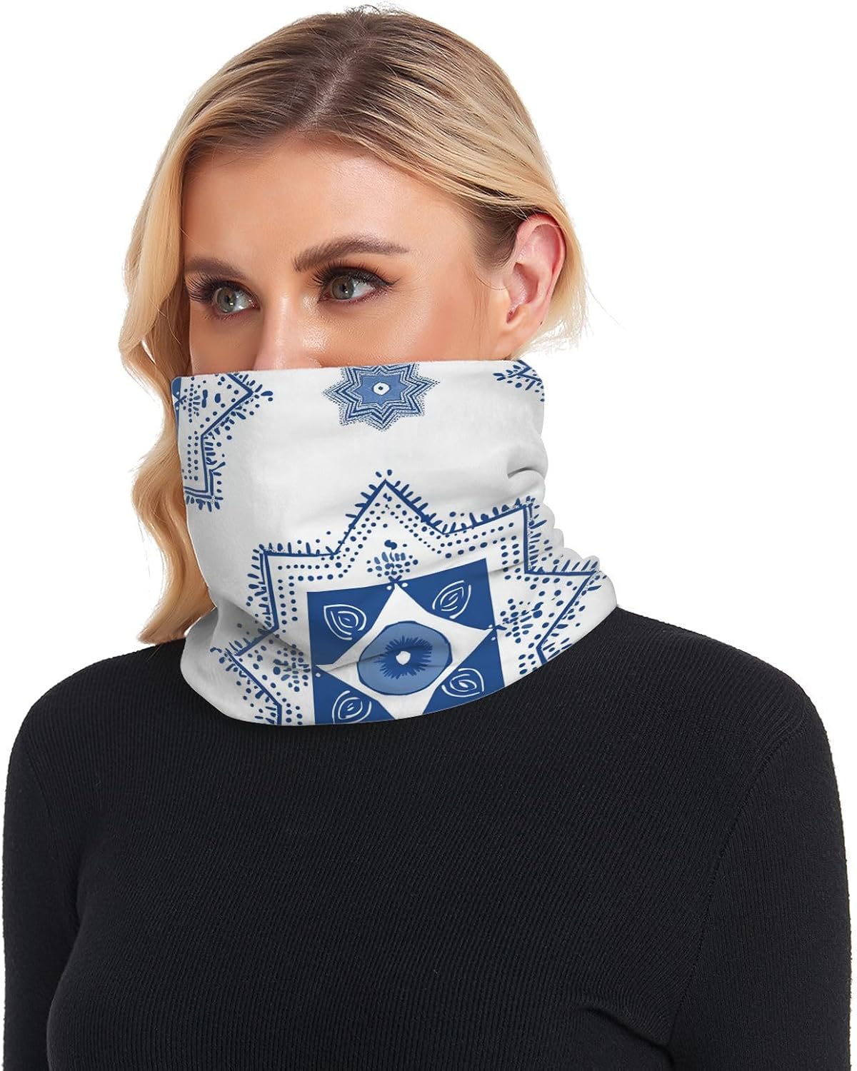 Boho Blue Stars Winter Neck Gaiters for Cold Weather Face Mask Thick Windproof Scarves for Men & Women