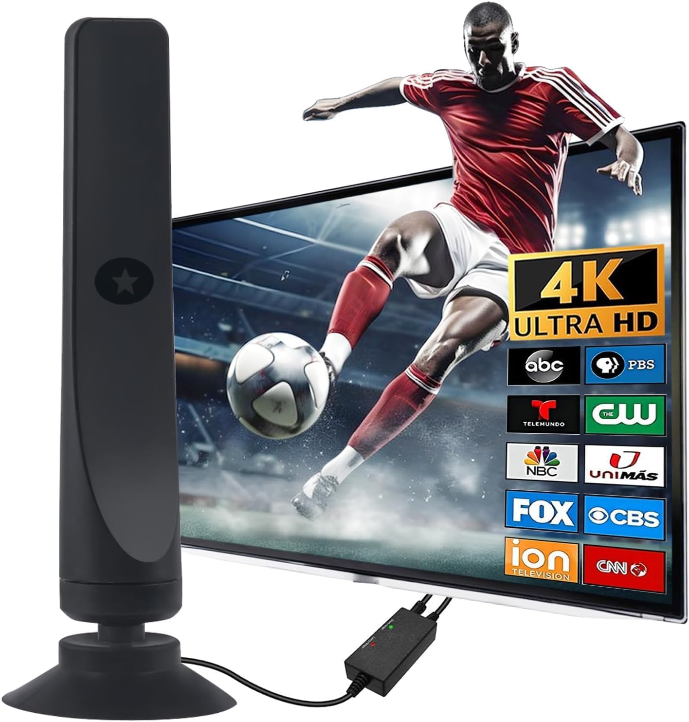 Digital Antenna for Smart TV, 2024 Upgraded Outdoor/Indoor HD Digital Portable TV Antenna with Signal Booster Long 450+ Miles Range Support All TV with 4K 1080p Antenna para TV-16.4ft Coaxial