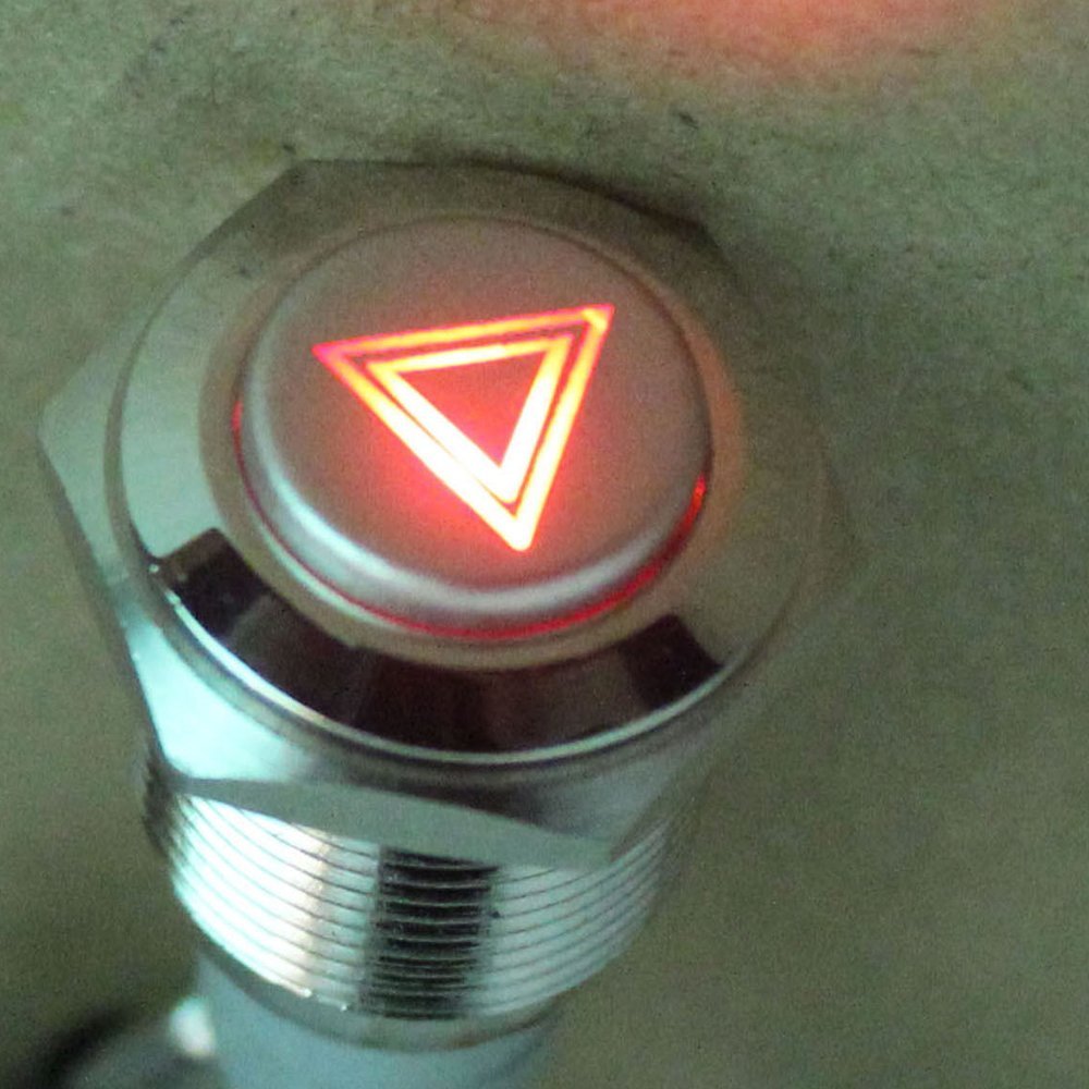 12V Car Vehicle Red LED Emergency Hazard Warning Push Button Metal Switch 16mm