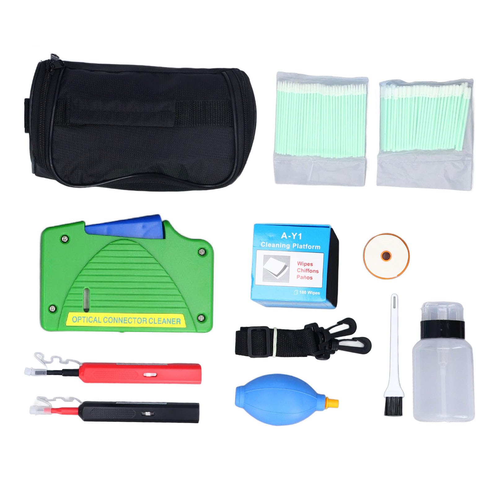 Kit di Pulizia per Fibra Ottica 11 Pezzi per Connettori SC FC ST LC MU Penna e Scatola di Pulizia Oltre 800 Cicli Rimozione Macchie Al 99% per la Manutenzione del Data Center Field Tech