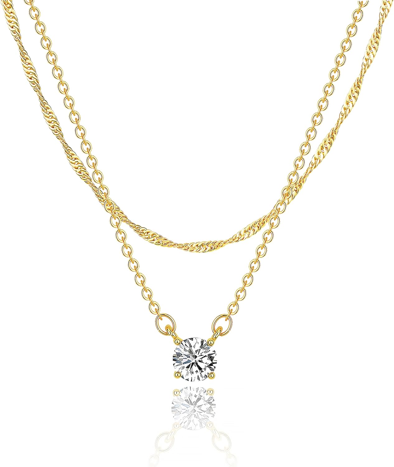 Tewiky Dainty 14k Gold Plated/Silver Cubic Zirconia Necklaces for Women, Simple CZ Jewelry Necklaces Trendy Gifts Tewiky Dainty 14k Gold Plated/Silver Cubic Zirconia Necklaces for Women, Simple CZ Jewelry Necklaces Trendy Gifts
