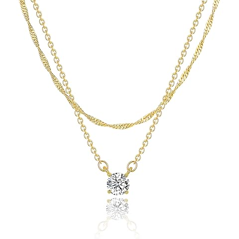 Tewiky Dainty 14k Gold Plated/Silver Cubic Zirconia Necklaces for Women, Simple CZ Jewelry Necklaces Trendy Gifts