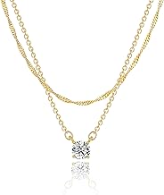 Collares de Zirconia Cúbica Plateados en Oro 14k/Plata para Mujeres Tewiky Dainty, Collares de Joyería Simples de CZ, Regalos de Tendencia