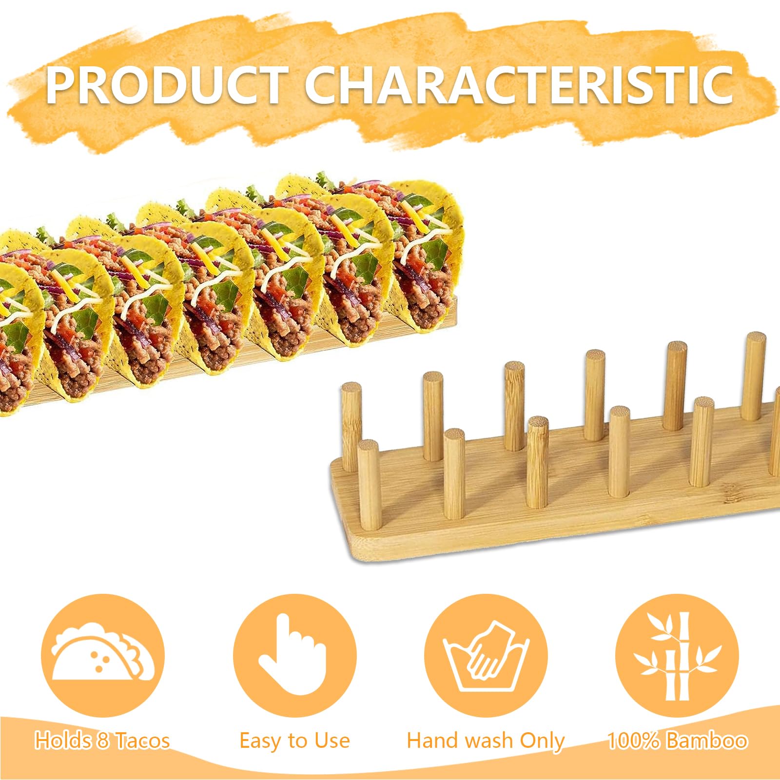 Supporto Per Tacos, 2 Pezzi Supporti Per Taco In Legno Porta Taco In Bambù Con Clip Contiene 16 Porta Taco Per Panini, Pane, Hot Dog E Pancake