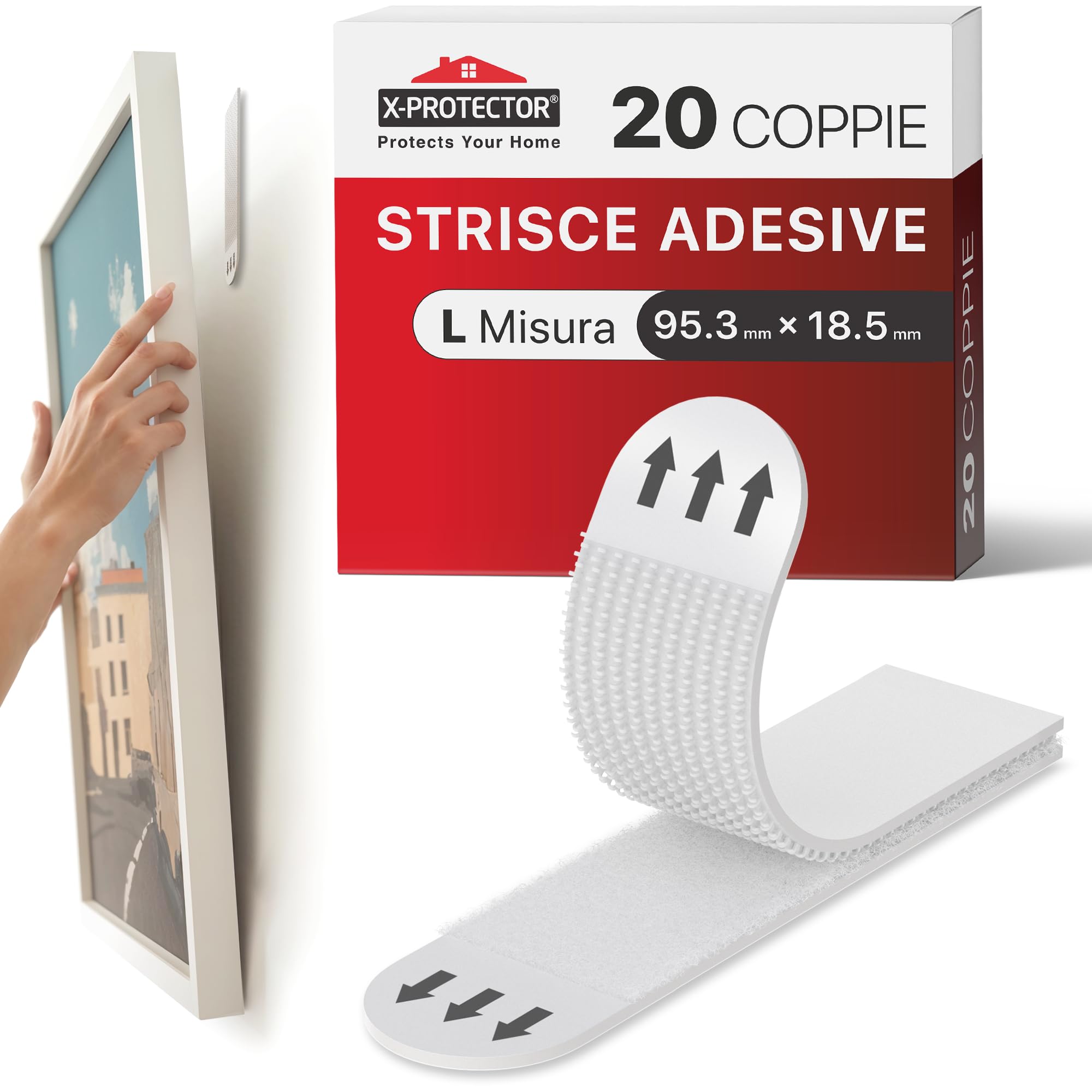 X-Protector Strisce Appendi Quadri - 28 Pairs Appendi Quadri Adesivi - Adesivi Per Quadri Muro - Adesivi Per Muro - Ganci Adesivi Per Quadri Fino A 9 Kg (Taglia M+L)-image