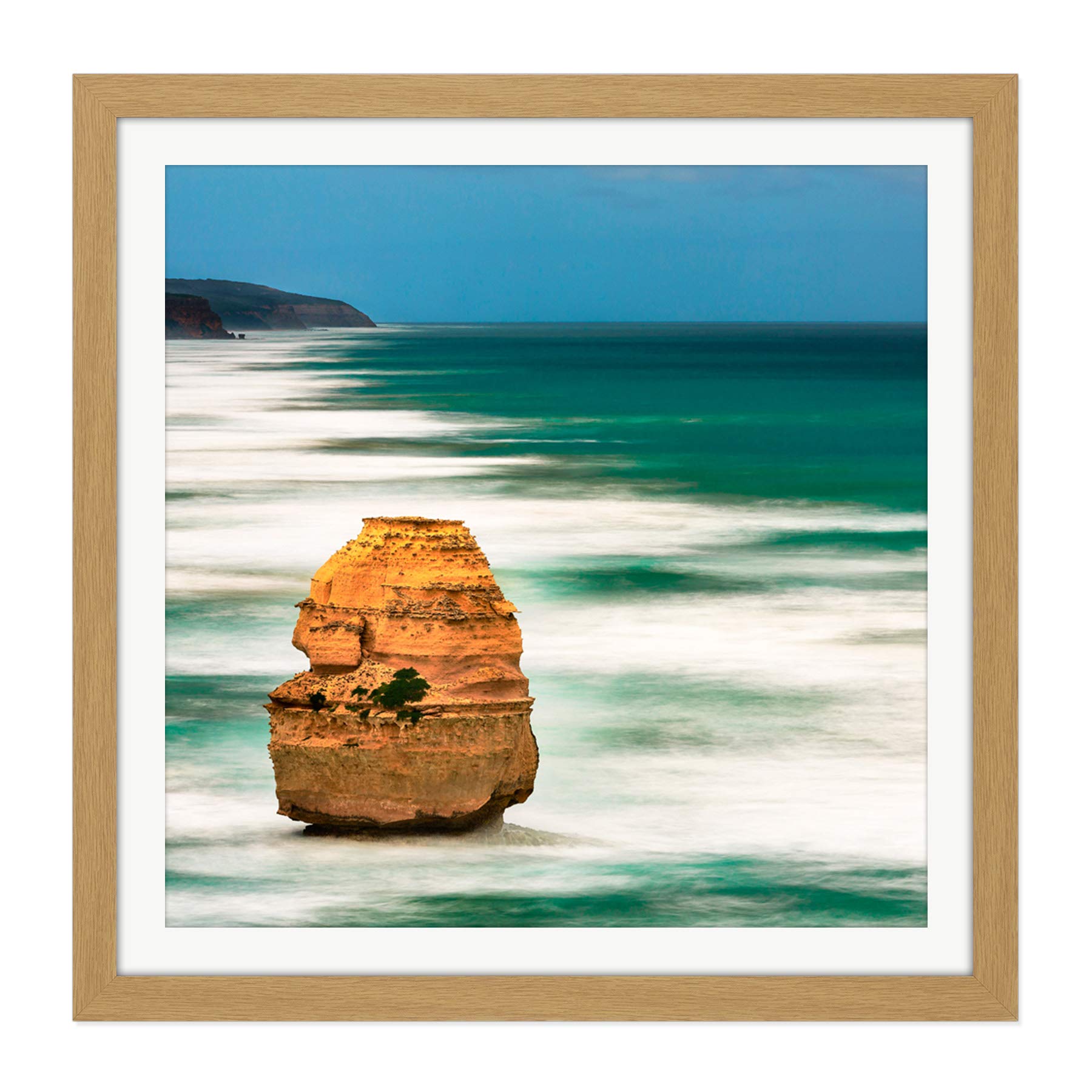 Artery8 Seyring Lonely Rock Ocean Photo Square Wooden Framed Wall Art Print Picture 16X16 Inch