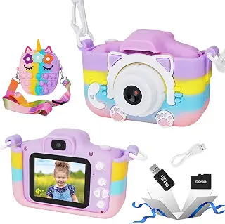 キッズカメラ 子ども カメラ トイカメラ 女の子 4000万画素 1080P HD 動画 850mAhバッテリー 2.0インチIPS画面 8倍ズーム 録音自撮り子供用カメラ 32GBメモリーカード 日本語説明書付き 誕生日プレゼンド (猫)