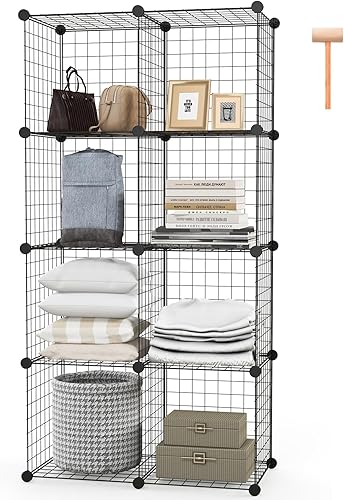 Miniatura 10 de NAFORT Sistema de almacenamiento de cubos de alambre, organizador de almacenamiento de cubos de rejilla metálica con marco duradero, conectores