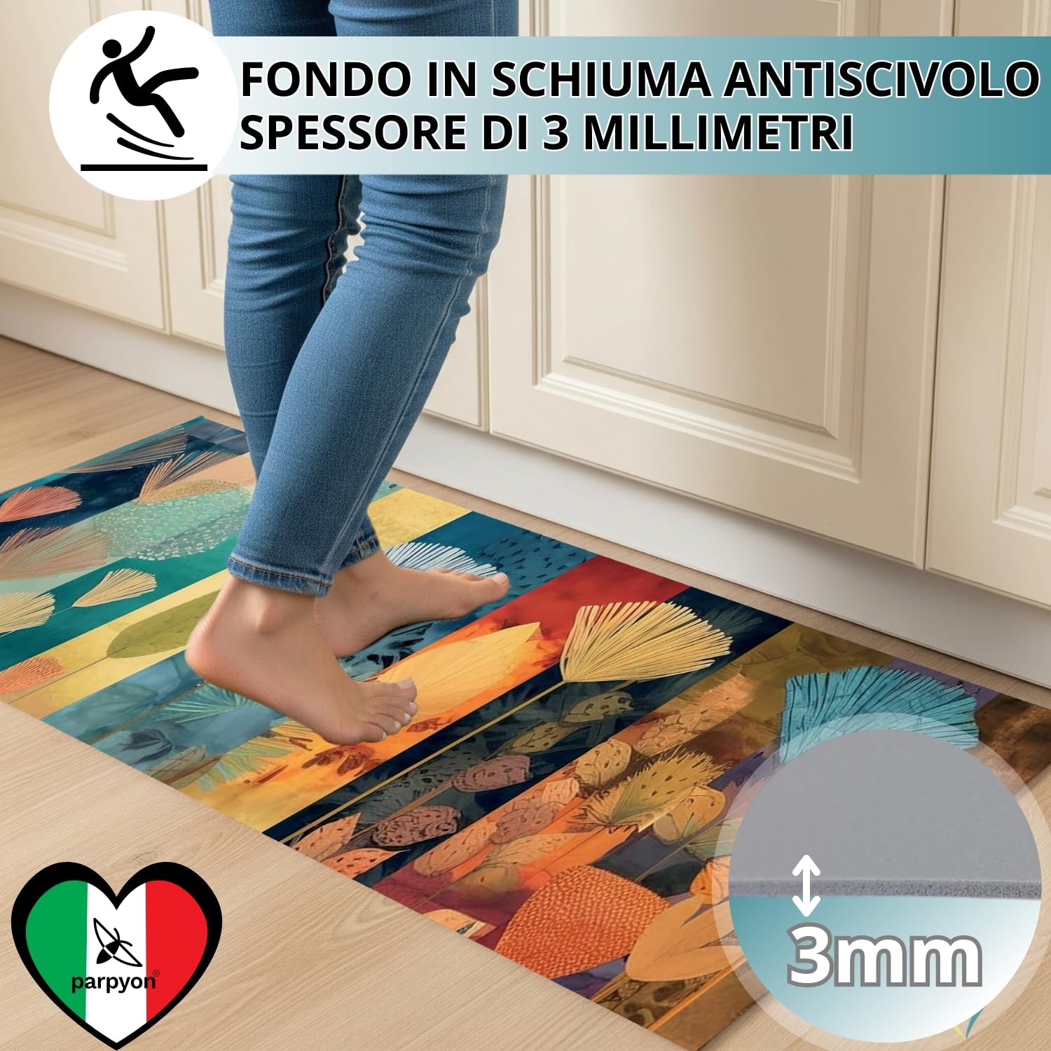 parpyon® Tappeto cucina Antiscivolo Lavabile Alby Nuova passatoia al metro ANTIMACCHIA e ANTISFILO tappeti cucina, bagno salotto moderno runner Italia