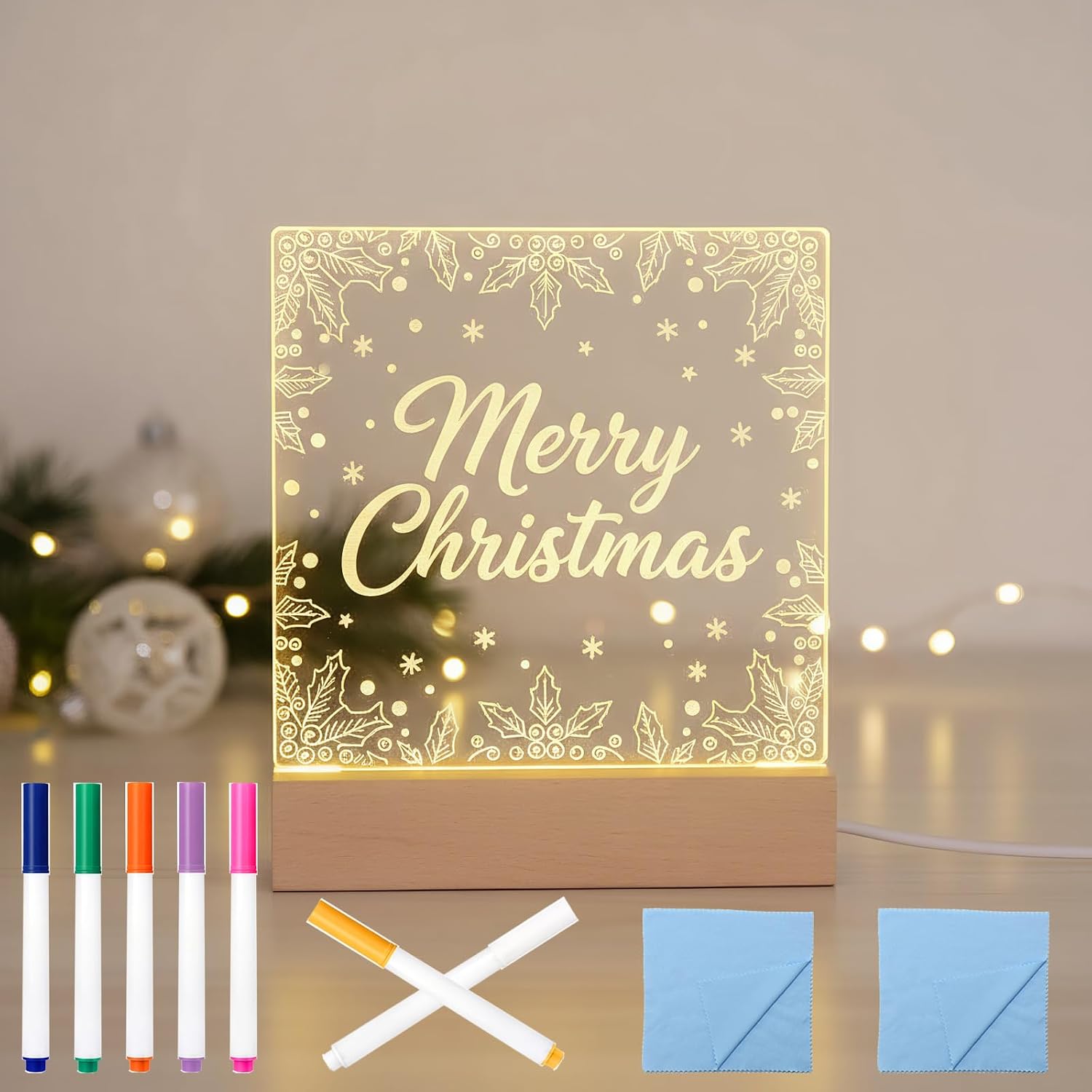5.9x5.9 Inch Warm LED Acrylic Drawing Writing Message Note Dry Erase Board