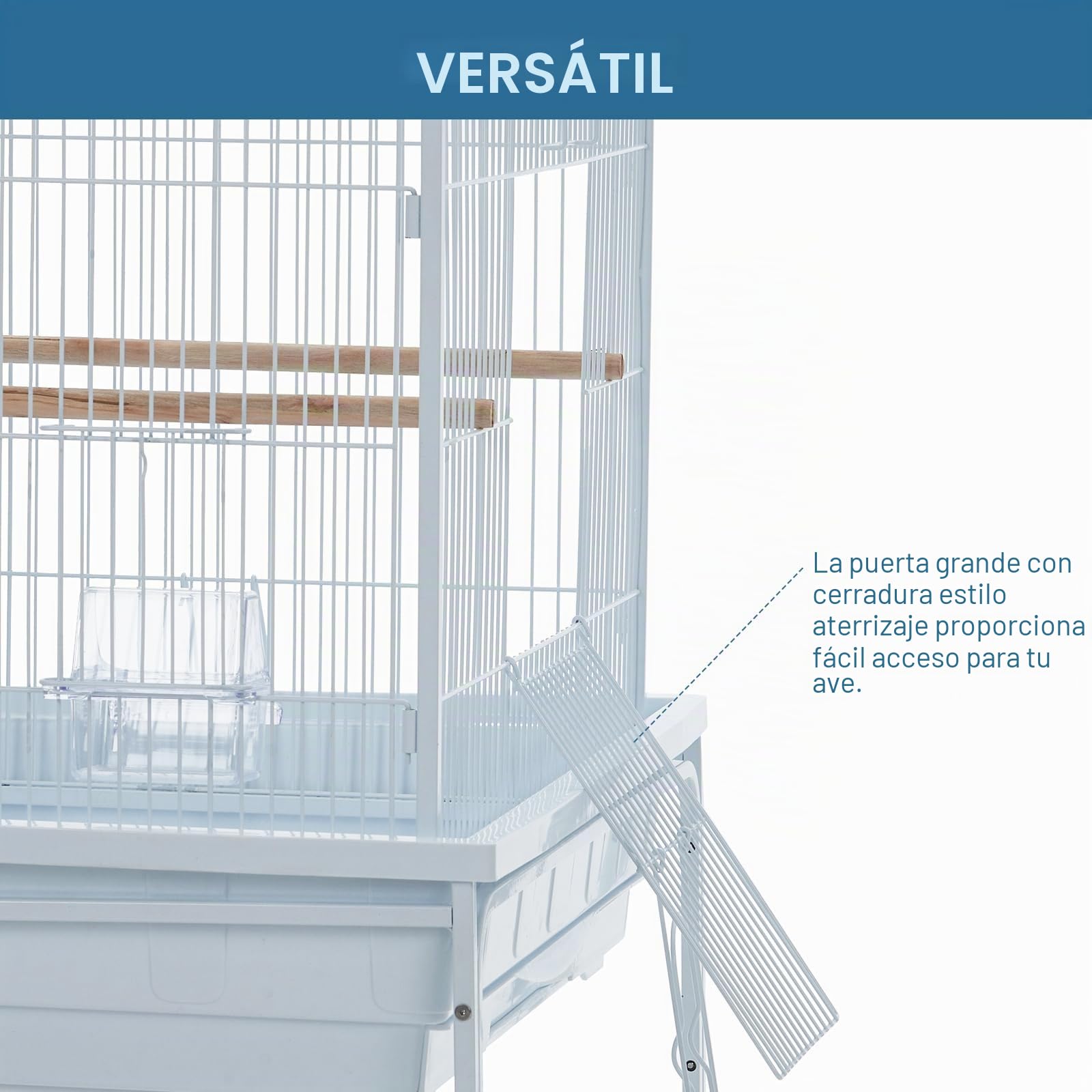 GarveeHome Jaula Extensa para Pájaros De Hierro Forjado con Ruedas 360° – Grande para Loros, Periquitos y Cotorras – Interior y Exterior con Bandeja Extraíble, Blanco