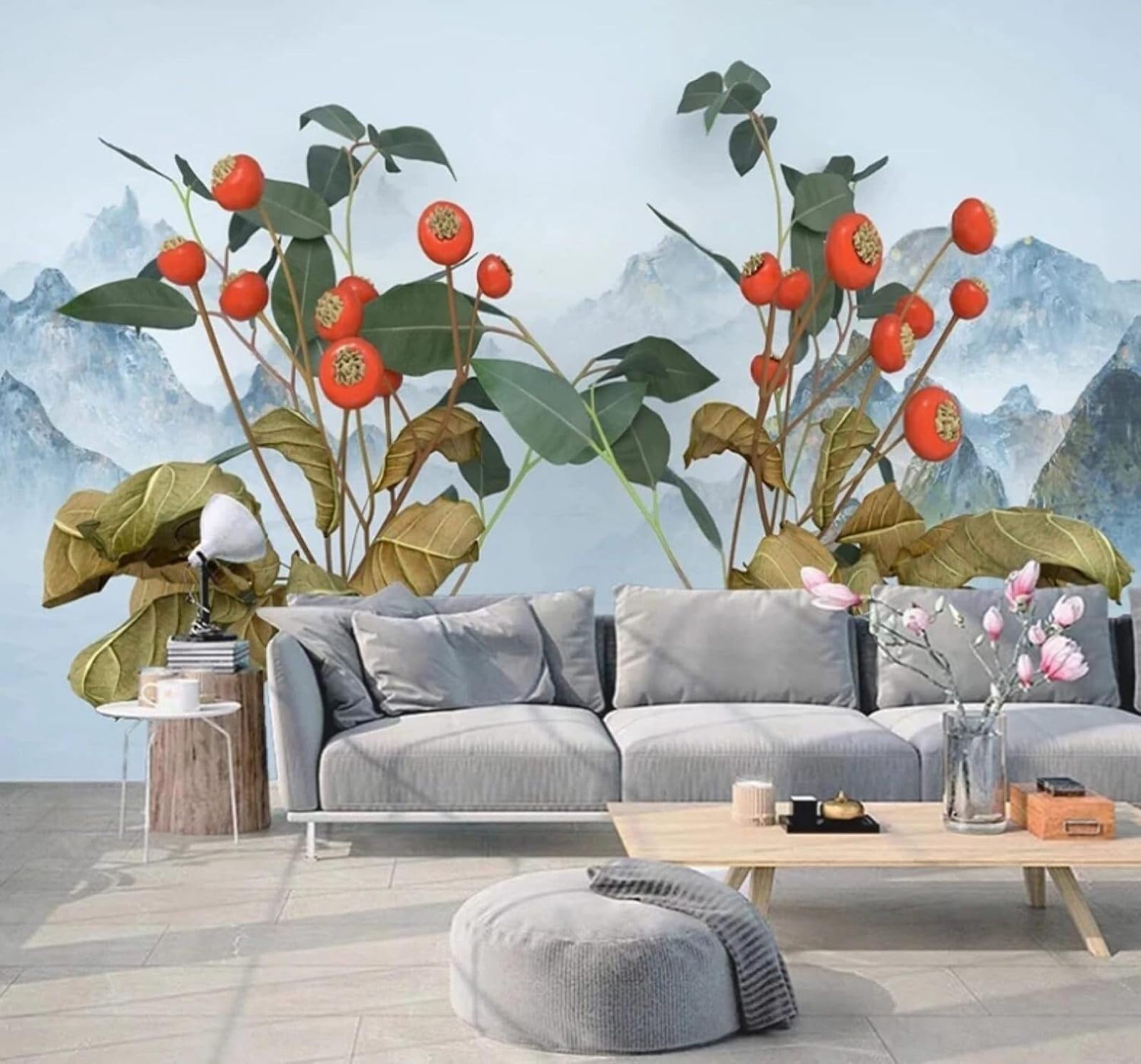 Xlming 300Cm×210Cm(B×H) Minimalist Three Dimensional Mountain Peaks Tree Branches Landscape 3D Wallpaper Luxury Home Dining Decor Paste Sofa Living Room The Wall For Bedroom Mural-300Cm×210Cm