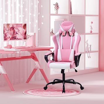 Pink Gaming Chair, Office Gaming Chair with Adjustable Headrest and Lumbar Support, Office Chair with 360-Swivel Seat, Gaming Chairs for Adults, Gaming Chair Recliner, Computer Chairs for Adults