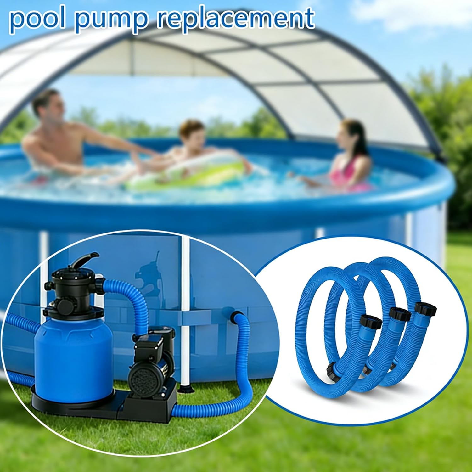 3 Pack 1.5" Pool Hose for Above Ground Pools 59" Long，Pool Pump Hose Filter Pumps Replacement Hose with Sealing Rings Fits for Intex Filters Pump, Saltwater Systems, Sand Filter