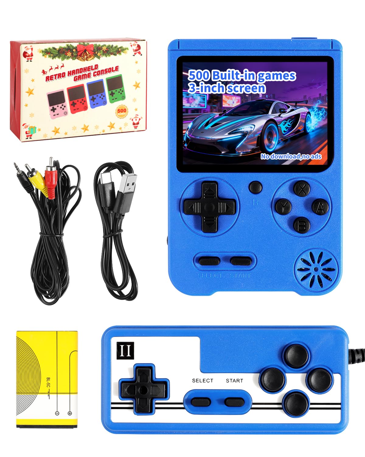 Handheld Games for Kids, Preloaded 500 Retro Classic Video Games, Portable Arcade Retro Game Console with 3'' IPS Screen and Rechargeable Battery,