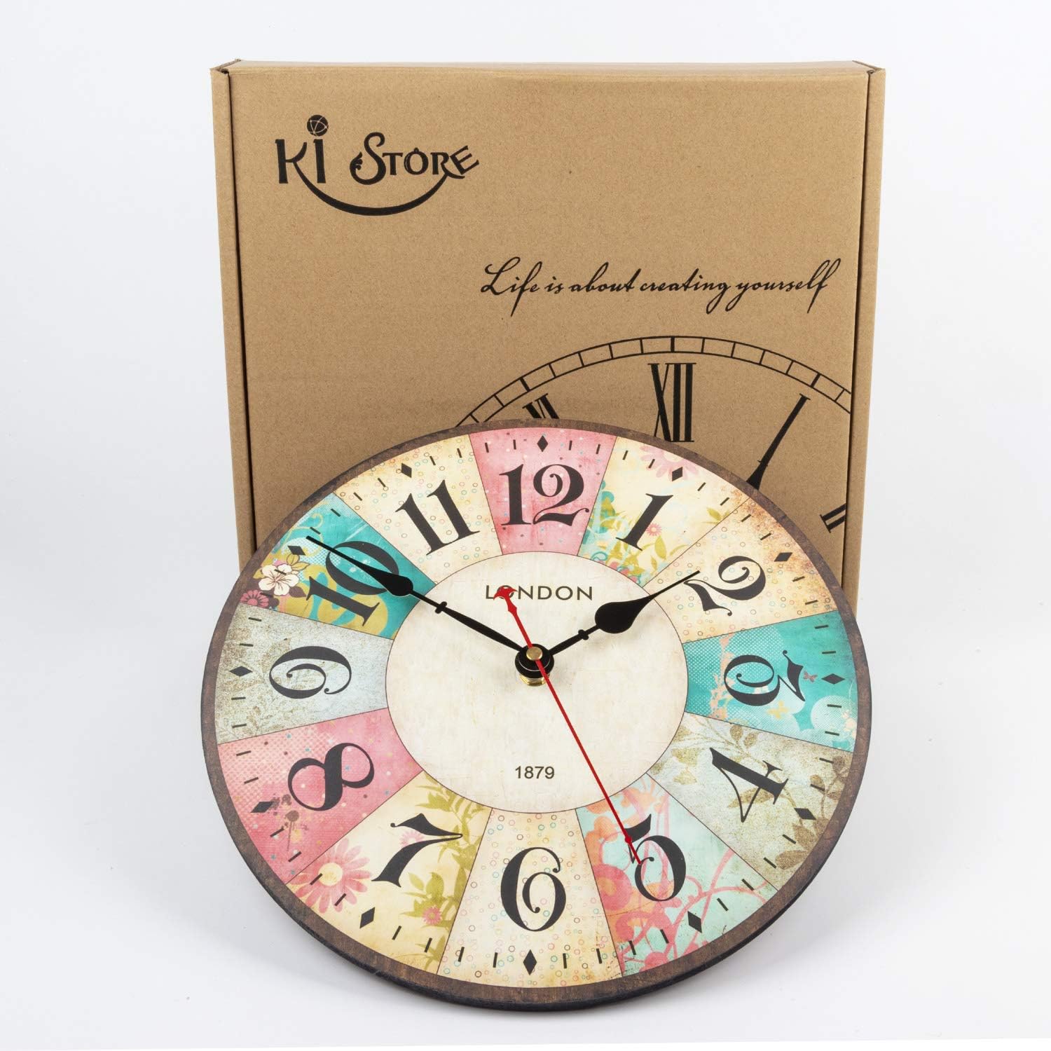 KI Store Wall Clocks Decorative Silent Pink Wall Clock for Girls 12-Inch Bedroom Living Room Kitchen