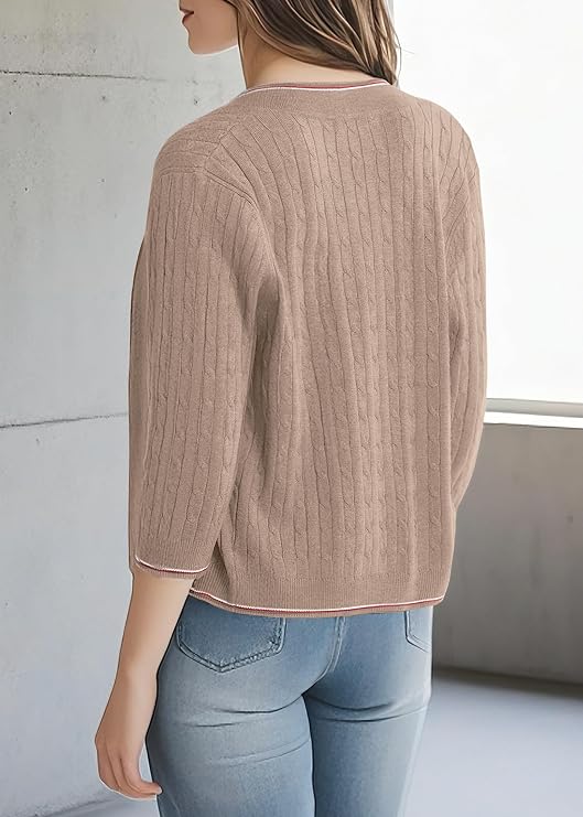 Urban CoCo Women's Cropped Cardigan Sweaters 3/4 Sleeve Lightweight Knit Sweater Shrug