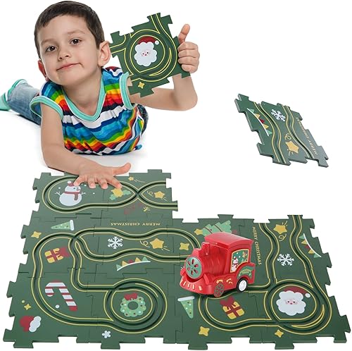 Puzzle Racer - Juego de pista de coche para niños, rompecabezas para niños pequeños, carrito eléctrico de ensamblaje, juguetes Montessori educativos