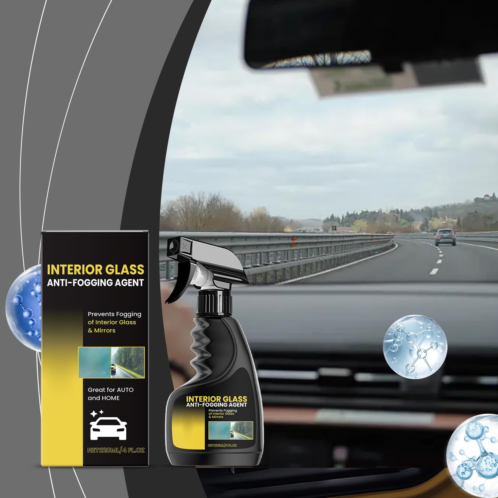 Montesy Car Glass Spray provides clear night visibility for enhanced high-speed, long-term protection