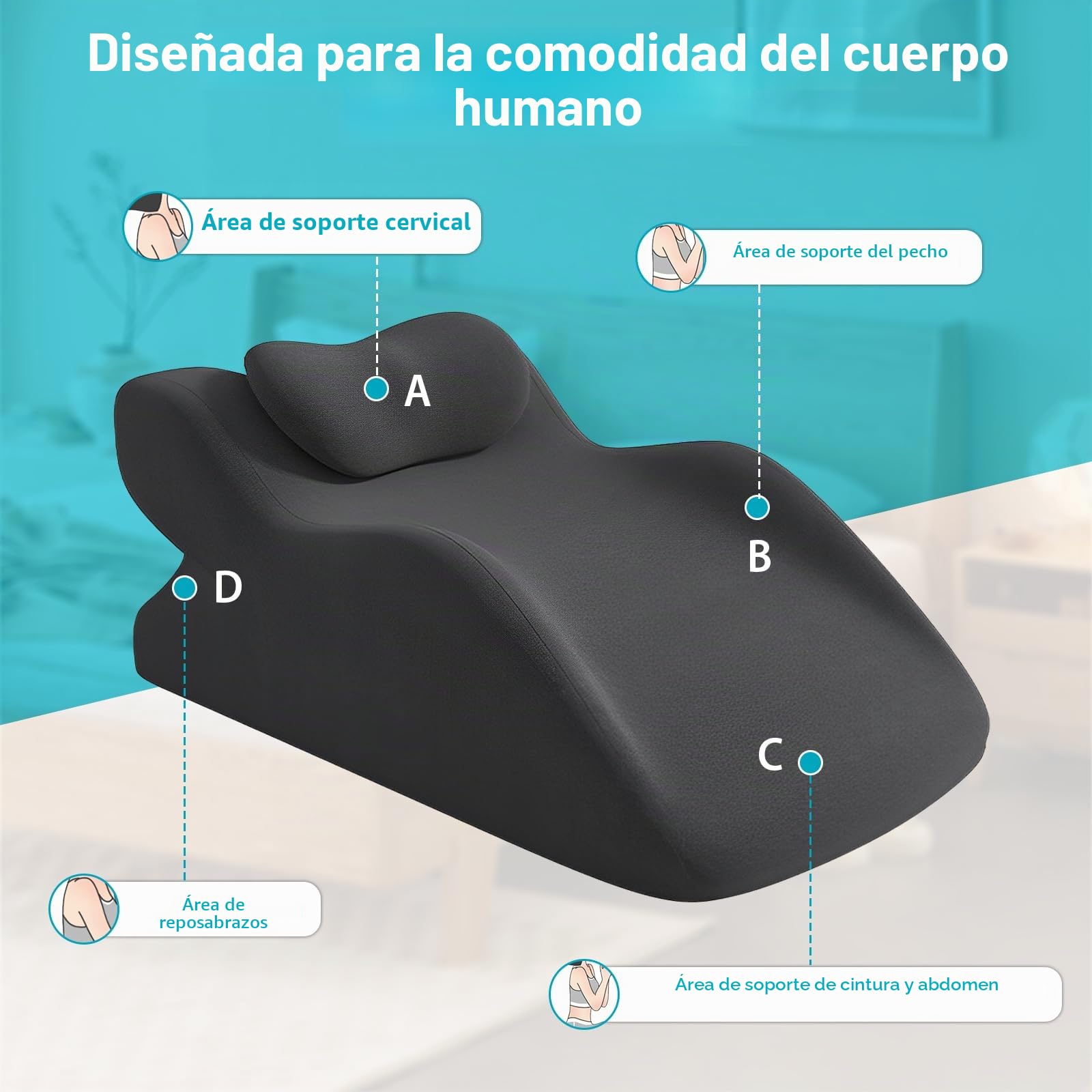 JAOGAUS Cojín de lectura para cama y sofá, cojín ergonómico para la espalda, cojín de cuña de espuma viscoelástica para espalda, cuello, almohada de apoyo para piernas con funda lavable para relajarse