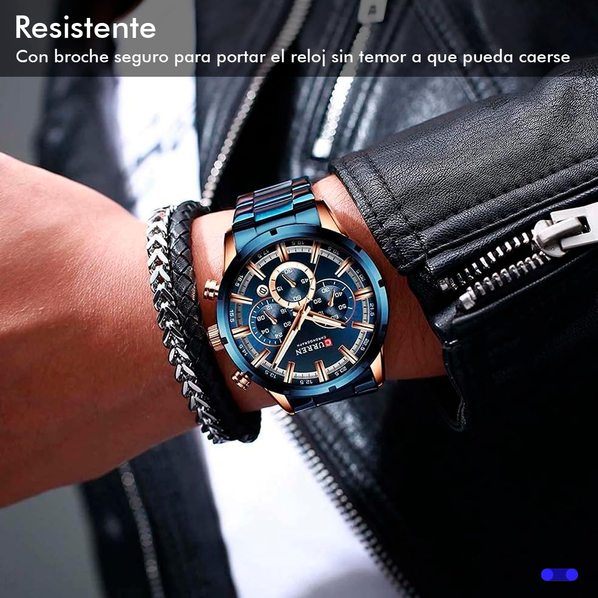 Orologio da polso da uomo, analogico, con datatore, cronografo, robusto ed estensibile, in acciaio inox, elegante e moderno, spilla a pressione