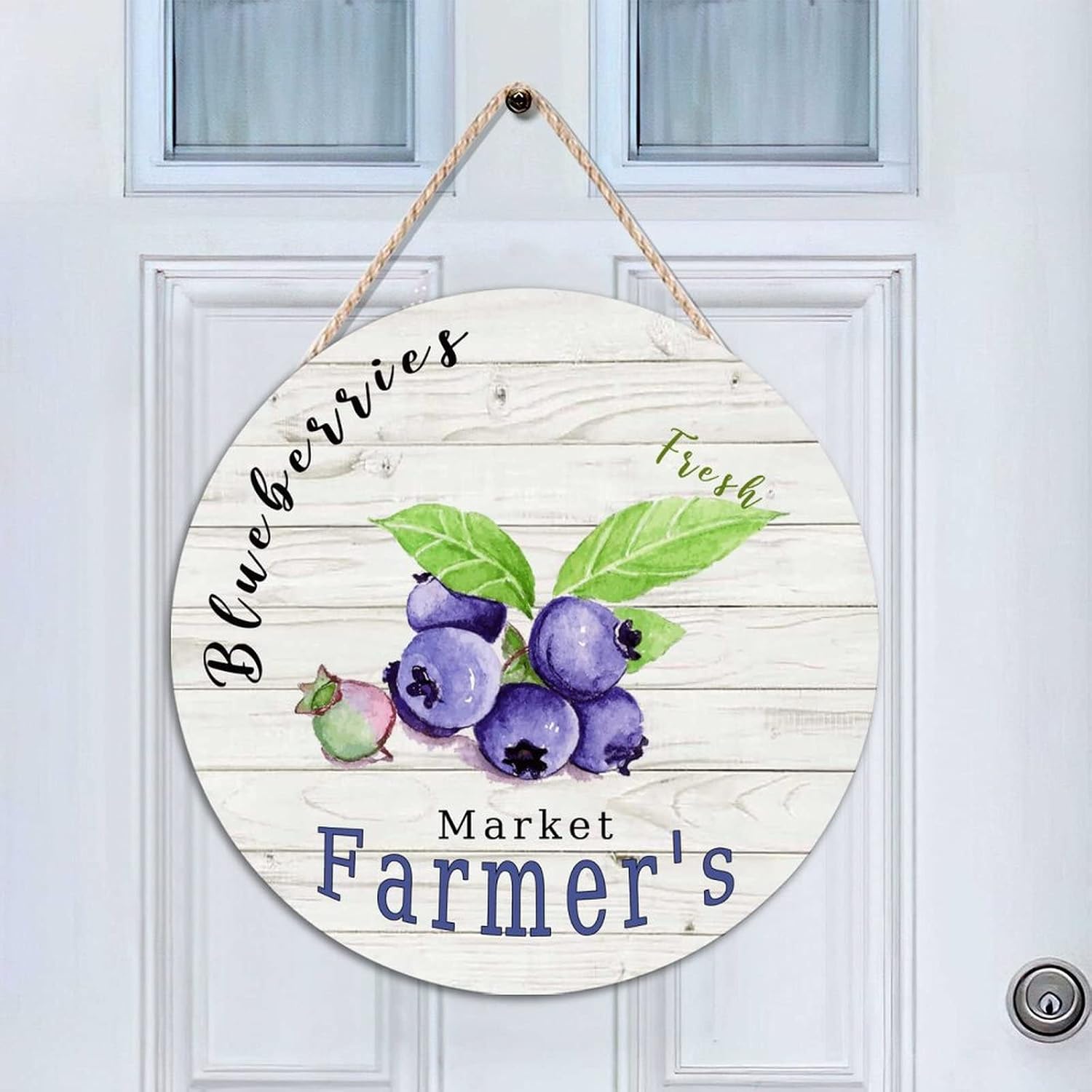Vintage Fruit Blueberry Round Door Hanger Sign, Fruit Wood Door Sign, 16x16in Rustic Wall Door Hanging Sign Decor for Outdoor Front Porch Farmhouse Housewarming Gifts