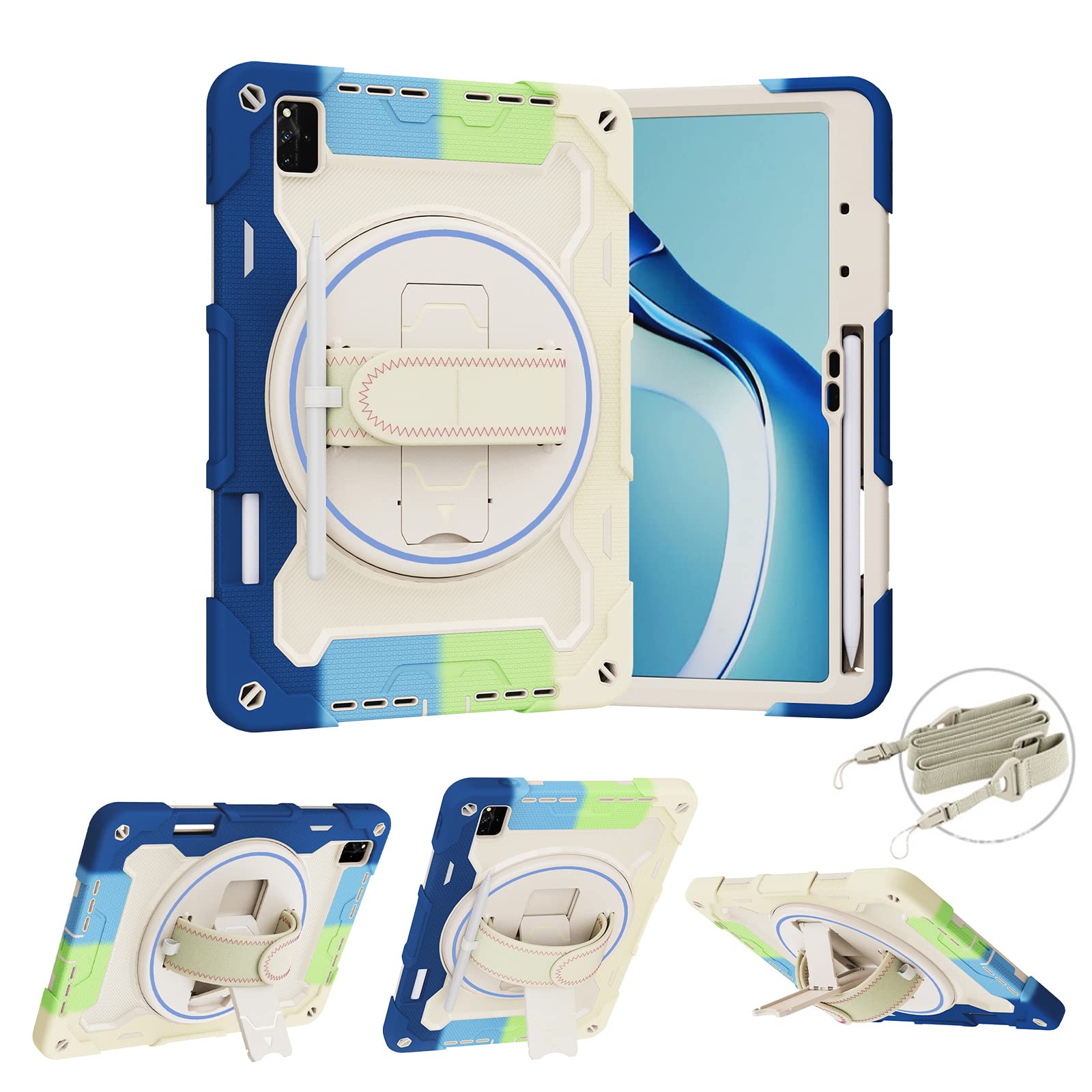 QYiiD Case for Honor Pad 8 12 Inch Tablet, Heavy Duty Rugged Protective Shockproof Cover Case for Kids with 360° Rotatable Stand & Shoulder Strap for