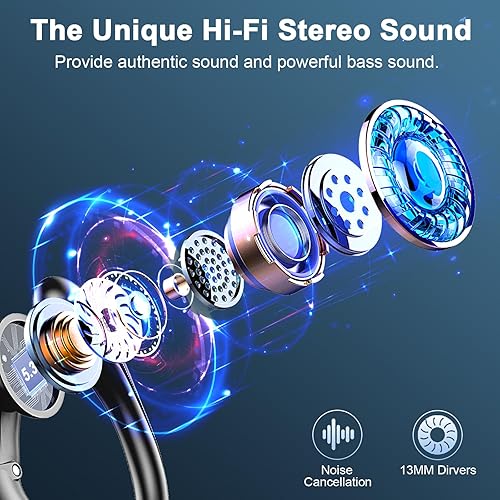 Miniatura 3 de Auriculares inalámbricos, auriculares deportivos Bluetooth 5.3 con ganchos para los oídos, auriculares inalámbricos intrauditivos con graves