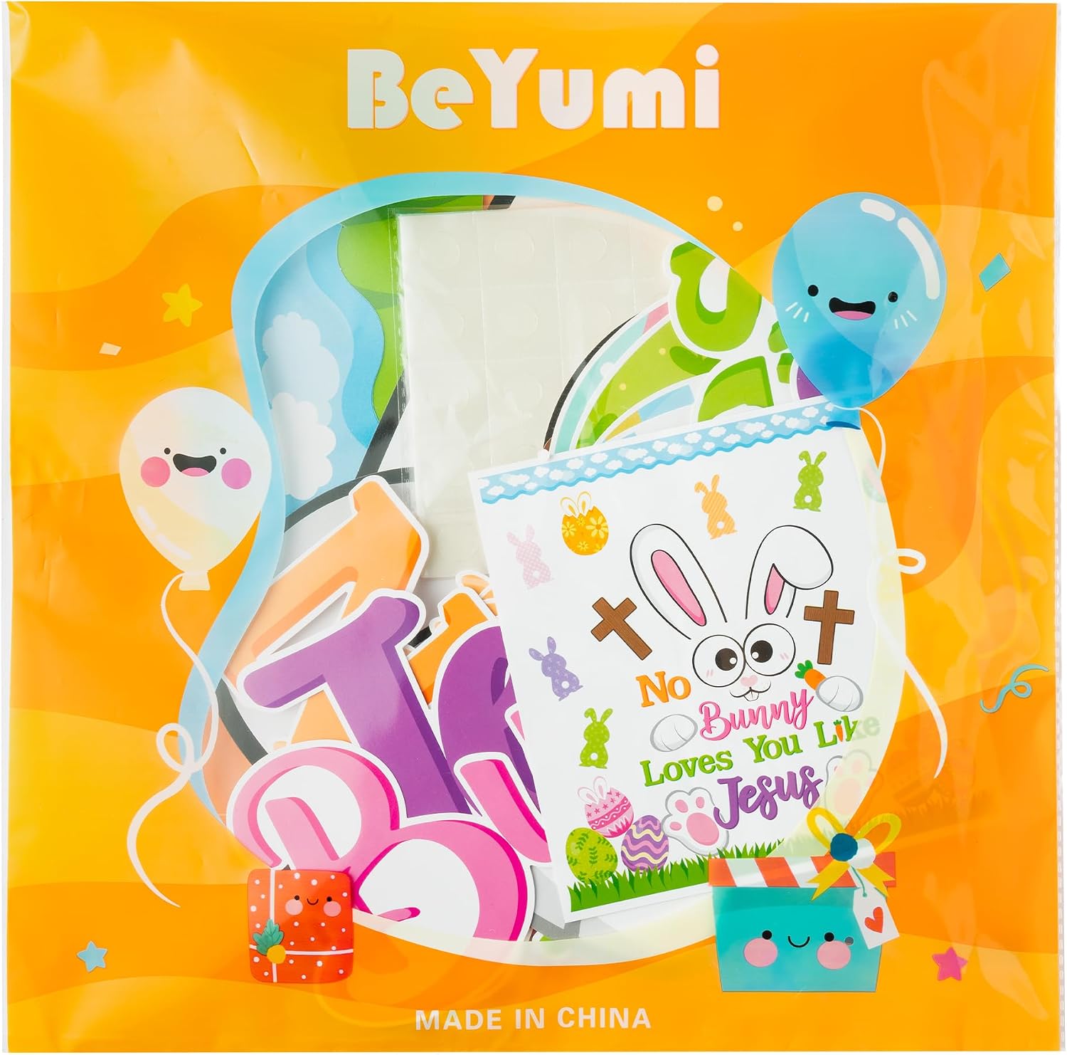 BeYumi 86Pcs Easter Bunny Christian Cross Bulletin Board Set No Bunny Loves You Like Jesus Eggs Cutouts Name Tags Trim Border Christian Religious Sunday School Classroom Chalkboard Church Decoration