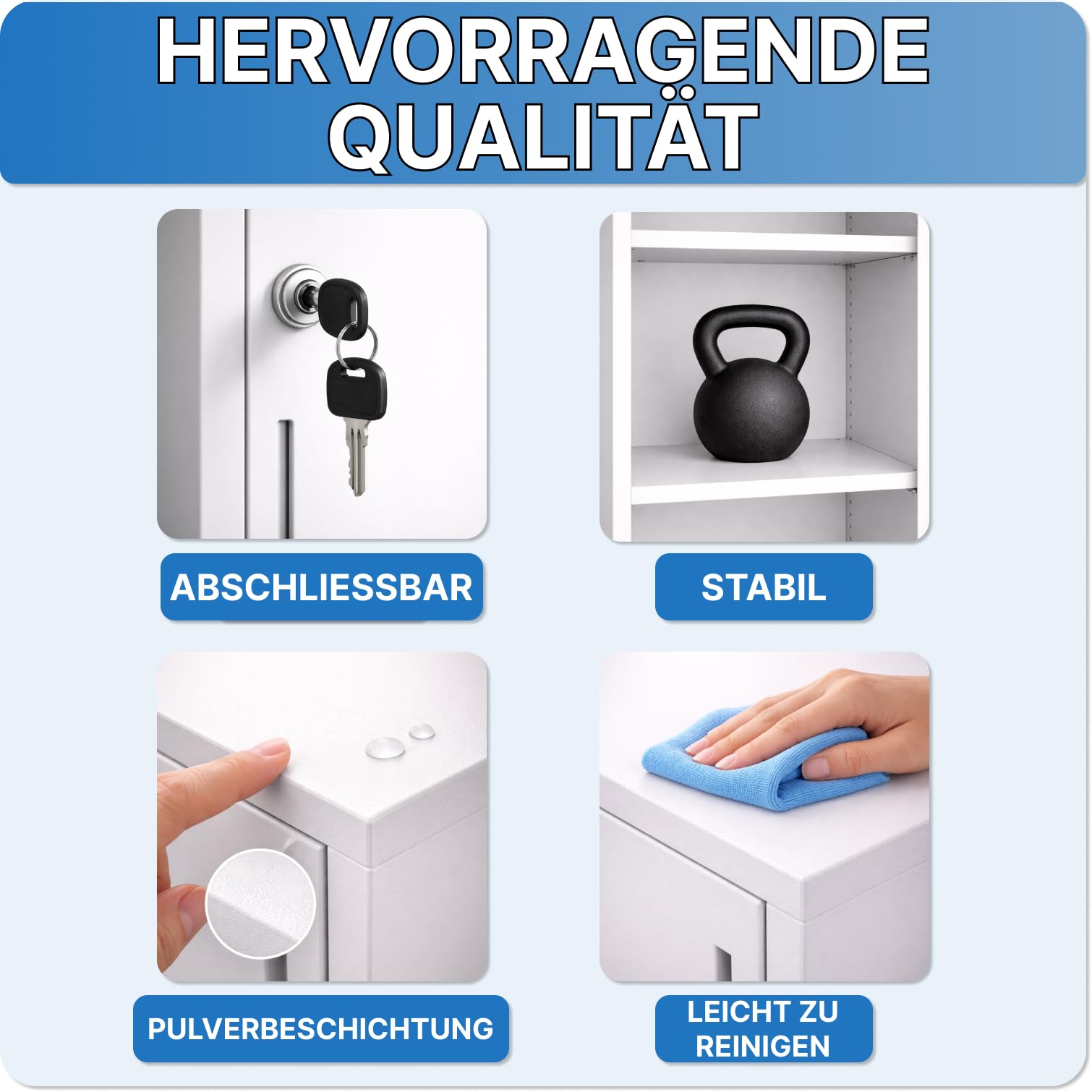 Putzschrank abschließbar [180 x 85 x 42 cm] – Geräteschrank aus Metall mit 2 Türen, Schloss, Halterung & Türfächern – Besenschrank für Reinigungsgeräte, Haushalt & Gewerbe (Grau)