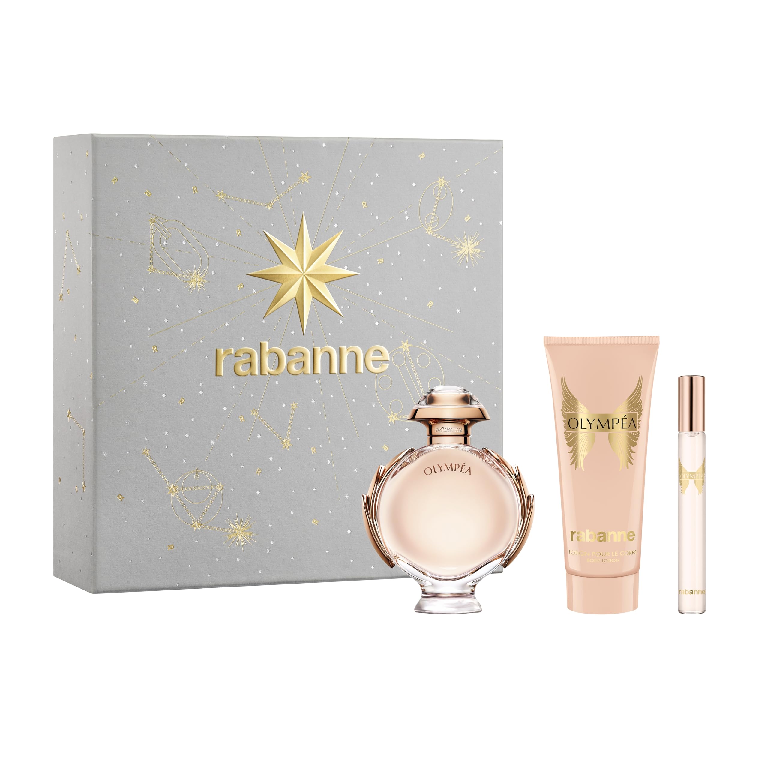 Rabanne Olympea Eau de Parfum 80 ml Geschenkset 2025 (enthält 80 ml Eau de Parfum, 100 ml Bodylotion und 10 ml Reisespray)