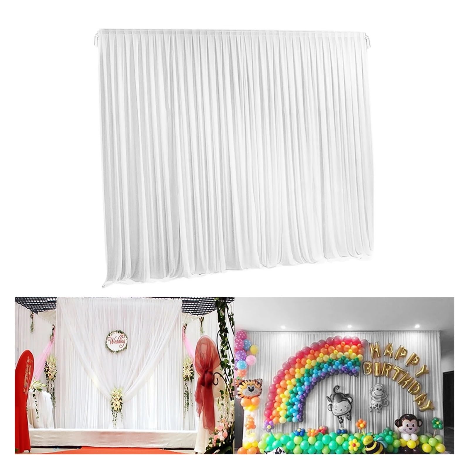 Rideau Anniversaire Rideau de Toile de Fond en Soie Blanche, 6,5 Pieds, décoration de fenêtre de Maison, fête de cérémonie de Mariage(3meter x 3meter)
