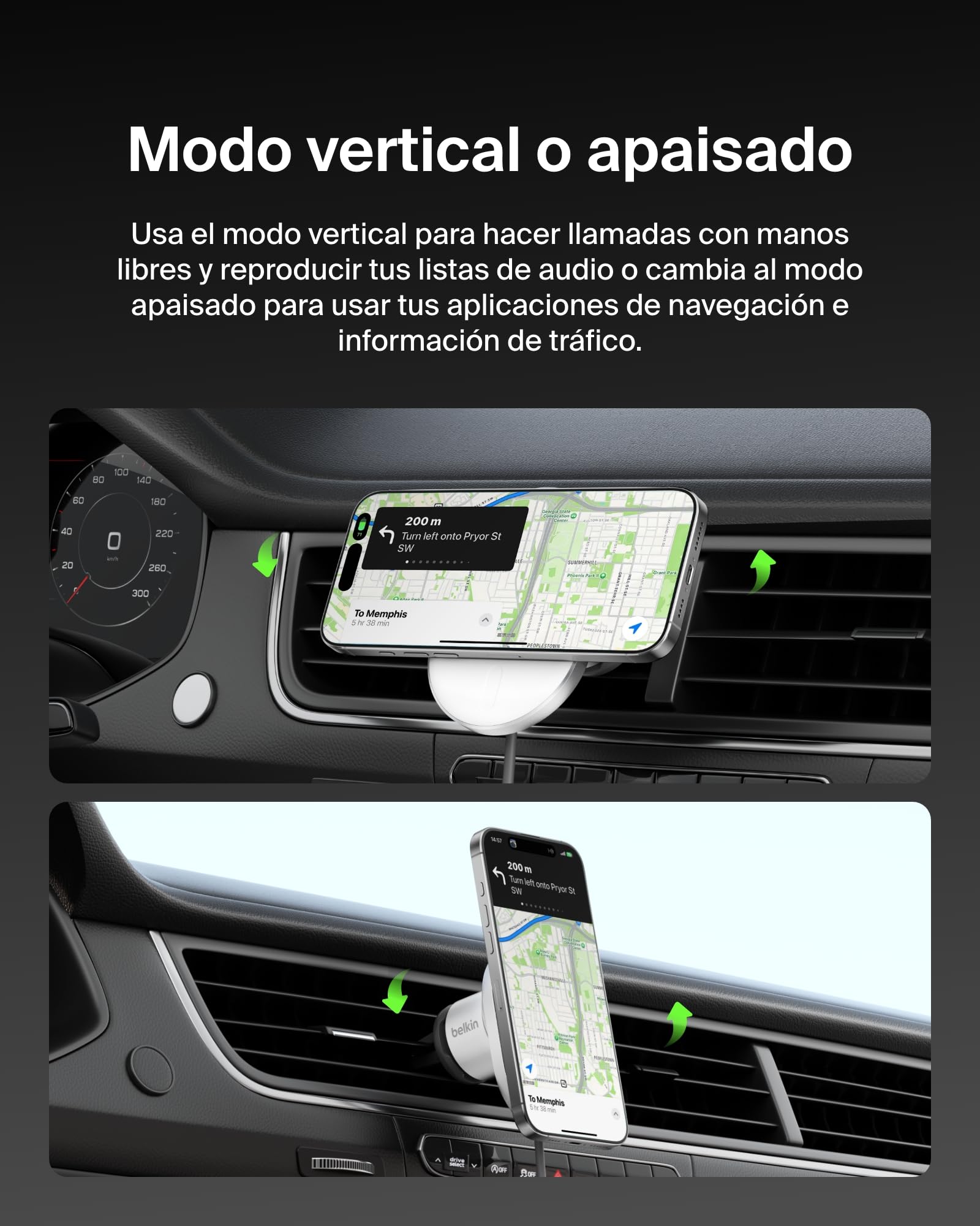 Belkin BoostCharge Pro Cargador Magnético Inalámbrico para Coche con Qi2 de 15W, Cargador Compatible con MagSafe para iPhone 17, iPhone Air, Adaptador de Corriente de 20W y Cable USB-C incluidos