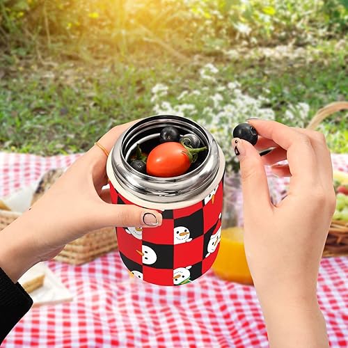 Miniatura 5 de Square Christmas Snowman Food Jar with Spoon Stainless Steel Vacuum Insulated Food Container 17 oz Food Thermos for Hot Food