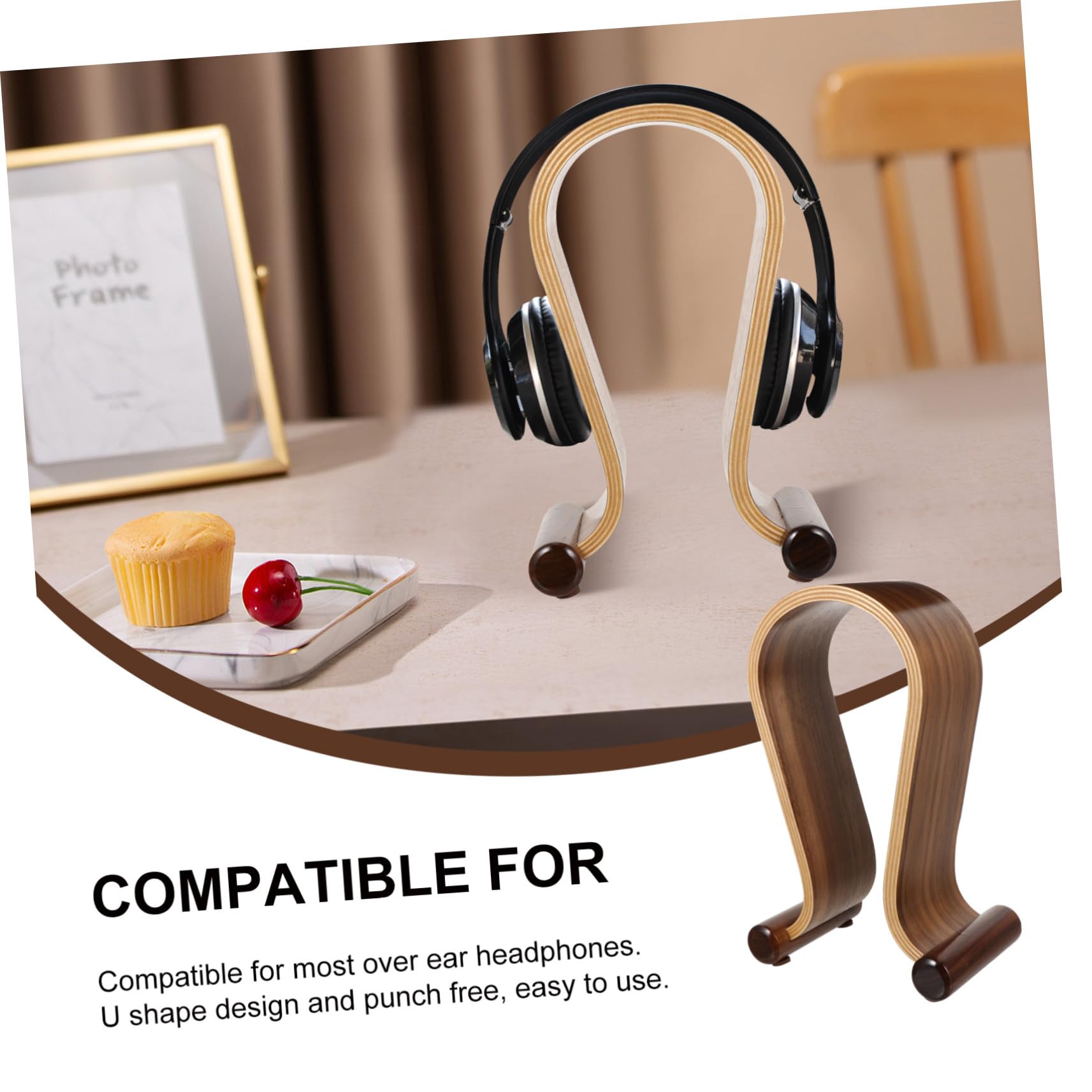 LIFKOME Supporto Cuffie da Tavolo in Legno Sostegno Auricolari Stabile e Salvaspazio per Scrivania Porta Cuffie Gaming Design Compatto e Robusto per Oggetti Scrivania