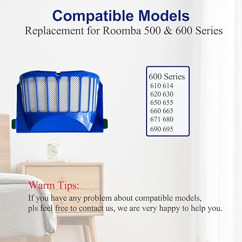Miniatura 2 de Paquete de 4 filtros de repuesto de alta eficiencia para iRobot Roomba 600 Series, 614 618 620 630 635 645 650 655 660 665 671 675 677 680 690 694
