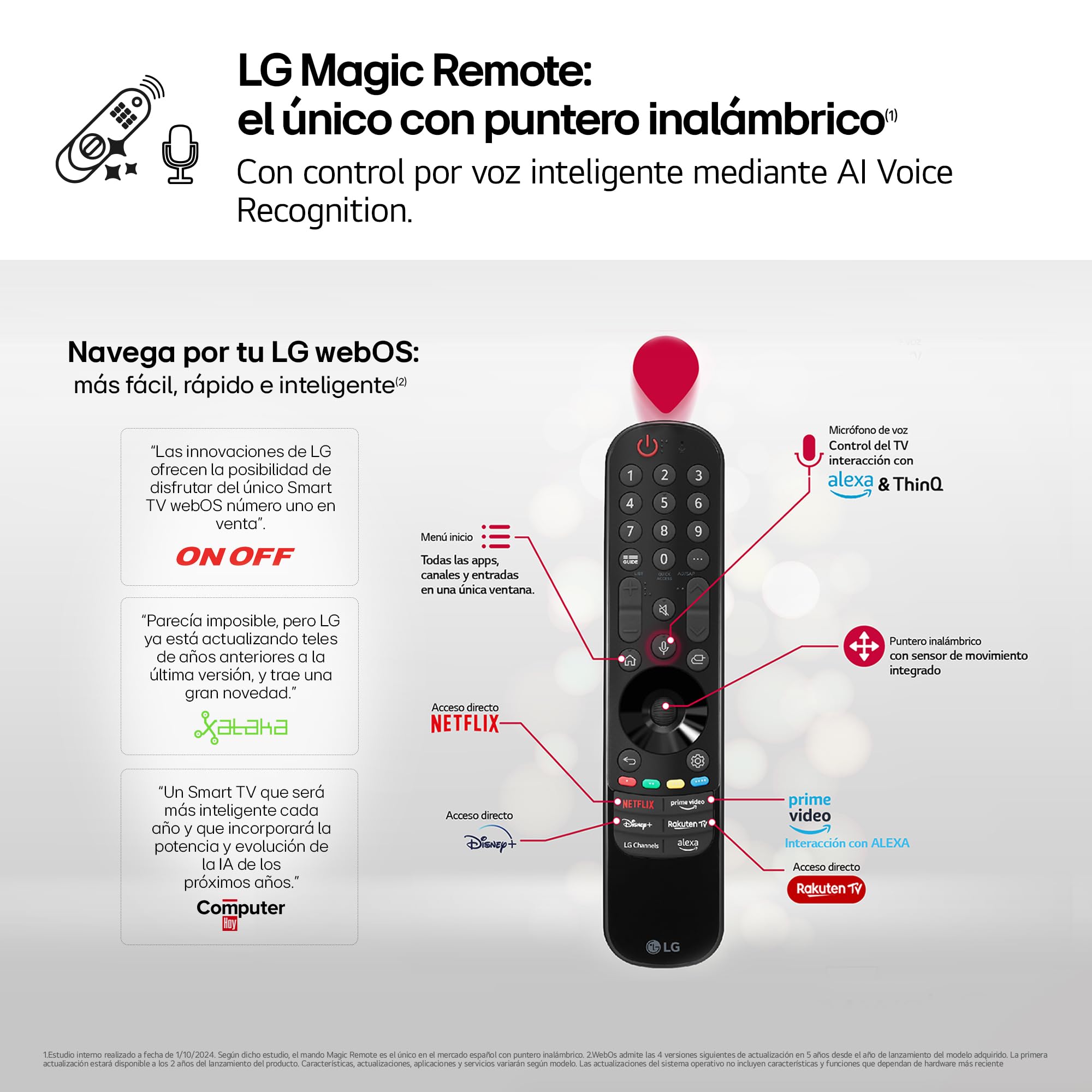 LG OLED55B46LA, 55", OLED 4K, Serie B4, 3840x2160, Smart TV, WebOS24, Procesador a8, Dolby Vision, Dolby Atmos, TV Gaming, 120 Hz, AMD FreeSync, Negro