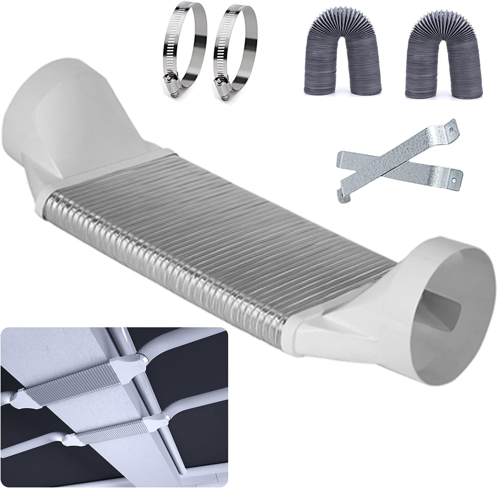 Flat Ducting Ventilation, Double Elbow Dryer Vent Duct Kit, 110mm 200mm, ABS Material, Vent Duct, With A Variety Of Installation Accessories, Ventilation Pipe Bend Connection ( Size : 7.9inch(200mm) )