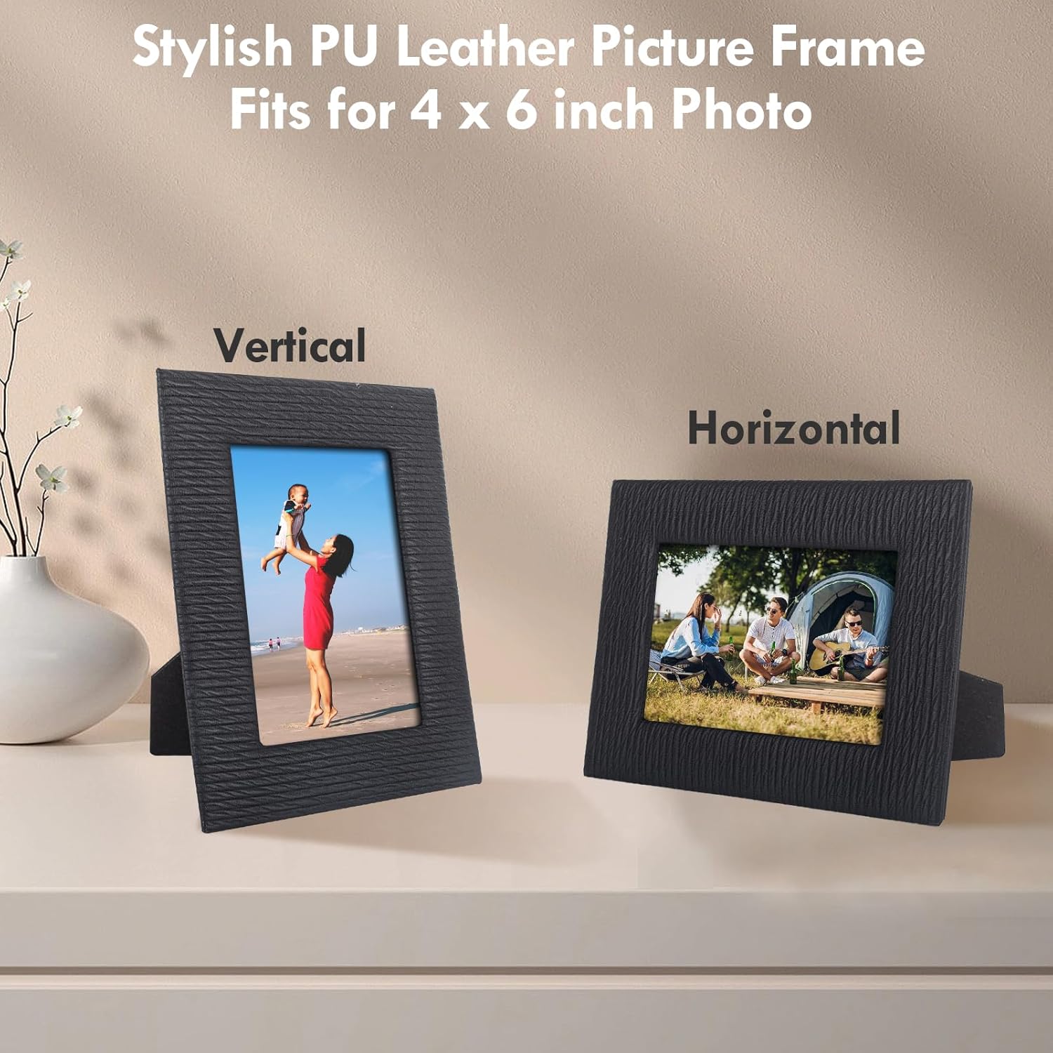 4x6 Picture Frames, Stylish Vintage PU Leather Photo Frame for Tabletop Display, 4x6 Picture Holder 1 Pack for Home Decor Display Frame - Black - Image 2