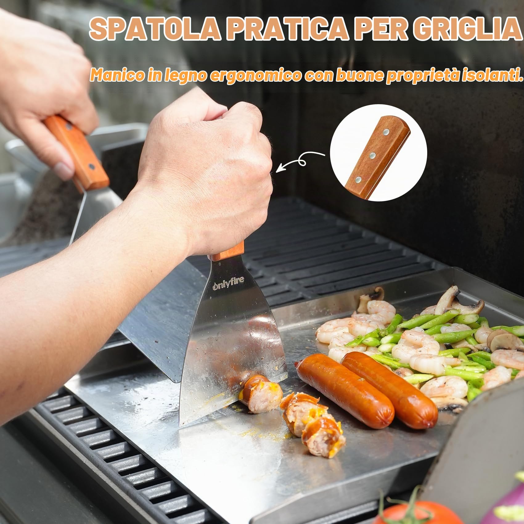 Onlyfire Piastra per Grill in Acciaio Inox con 1 Raschietto per Barbecue e 1 Spatola per Piastra per BBQ a Carbone o a Gas, Accessori per Griglie, 40×30×2.5 cm