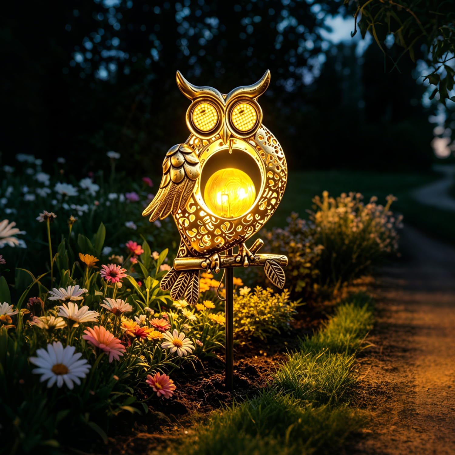 Solar Lights Outdoor Garden Ornaments - Waterproof Owl Solar Lights with Cracked Glass Ball Dynamic Eye Lighting, Warm Dynamic LED Garden Decor, Unique Gardening Gifts for Mum Grandma,Fence Patio Path