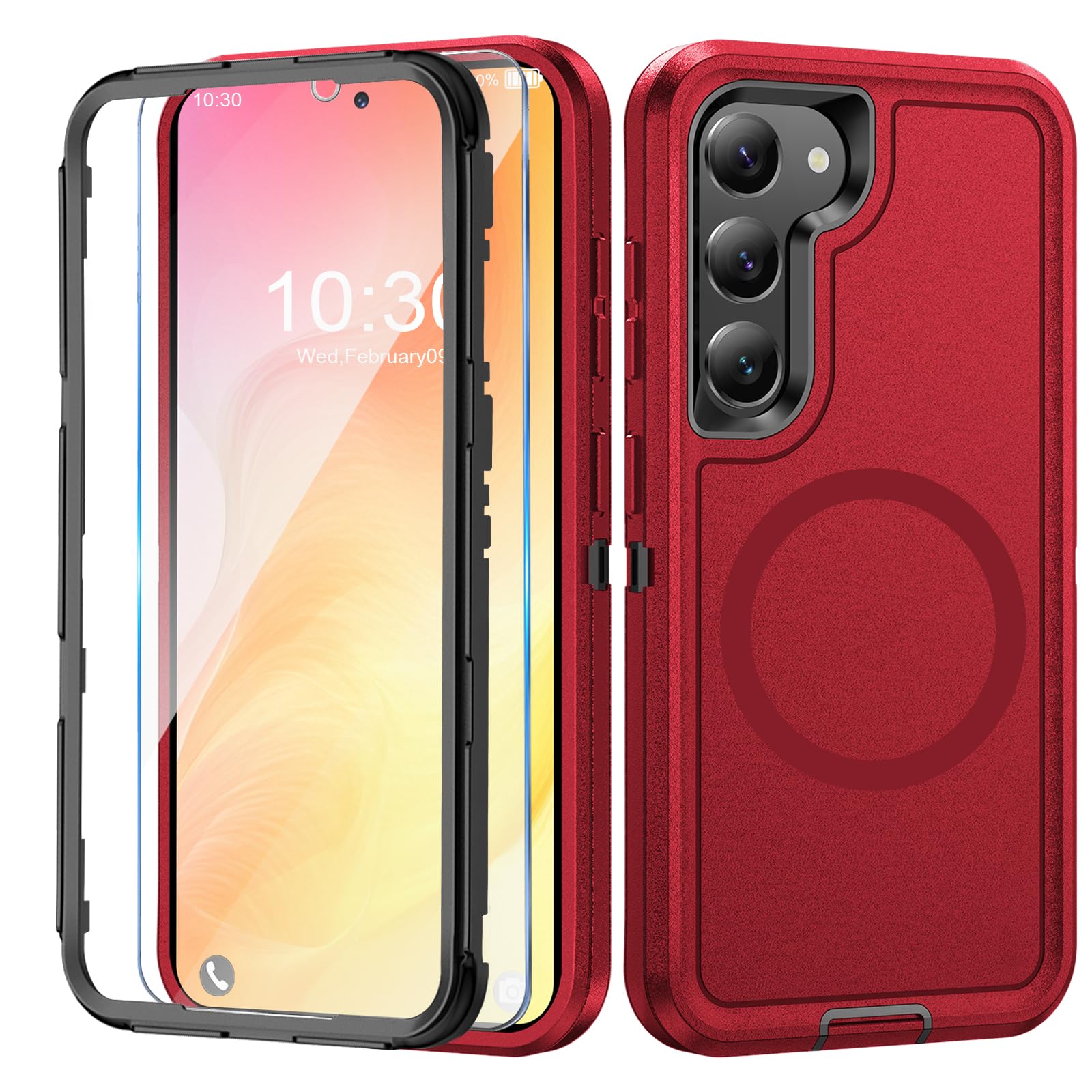 Handyhülle für Samsung Galaxy S23 Plus 5G Hülle mit Schutzfolie, 360° Stoßfest Robust Panzerhülle für Samsung S23 Plus 5G Case Cover Schutzhülle mit Magnetisch (Rot, Für Samsung Galaxy S23 Plus)