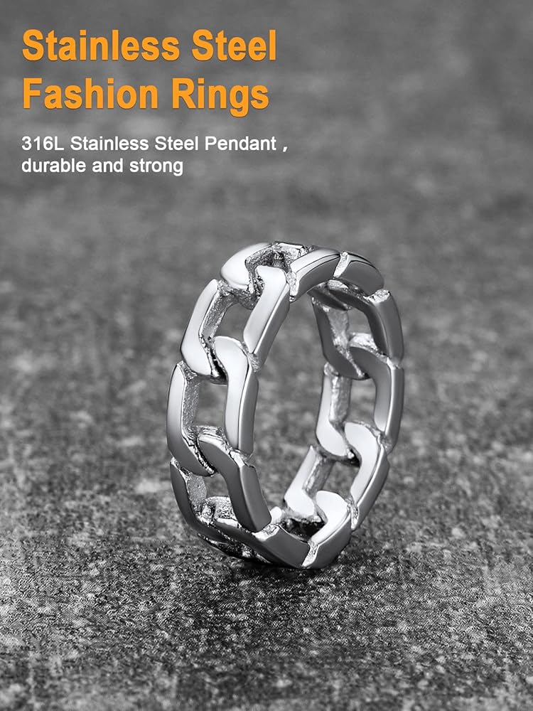 指輪・リング BASSCLEF Men's Ring Surgical Steel Chain Ring ChainsProMax Stainless Steel Ring Men Midi Rings Size 9