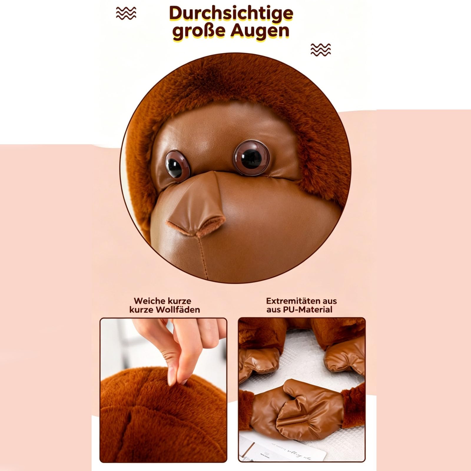 Gorilla PlüSchtier, Niedlicher Gorilla Wurfkisse AFFE Plüschtier Puppe Stofftier Lange Arme Haben Zum Spielen Umarmung Realistisches AFFE Stofftier,Tiere Puppe Geschenke (55cm,Schwarz)