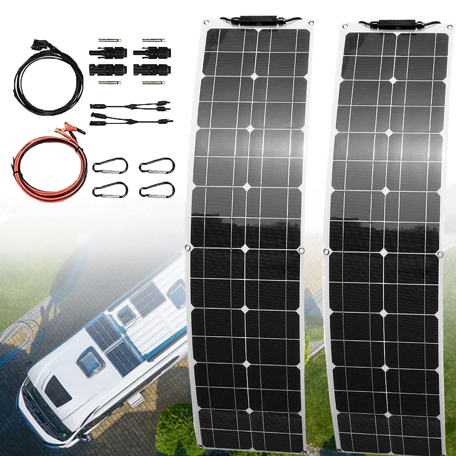 Pannelli Solari Flessibili, Kit Pannello Solare Monocristallino 2X 200W + Regolatore di Carica, per Ricarica Batteria Auto Camper Barca Furgone Superfici Irregolari,White