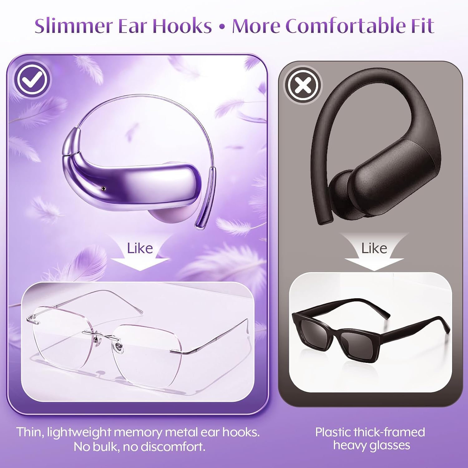 Xmenha Semi Open Over Ear Earbuds Wireless Bluetooth Semi Open Ear Headphones Air Conduction Earbuds with Over-Ear Hooks Open Ear Buds Out of Ear Headphones