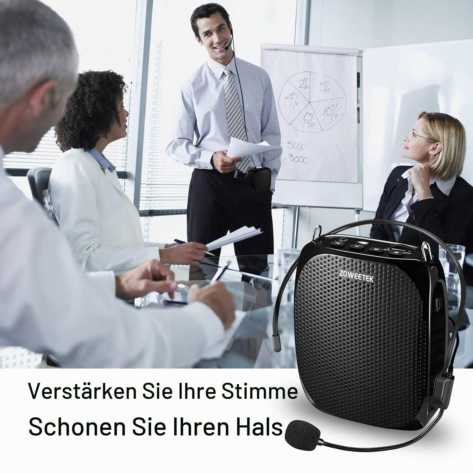 Zoweetek® Sprachverstärker, hohe Ausgangsleistung von 18 W, Mikrofon für Dozenten, Fremdenführer usw.