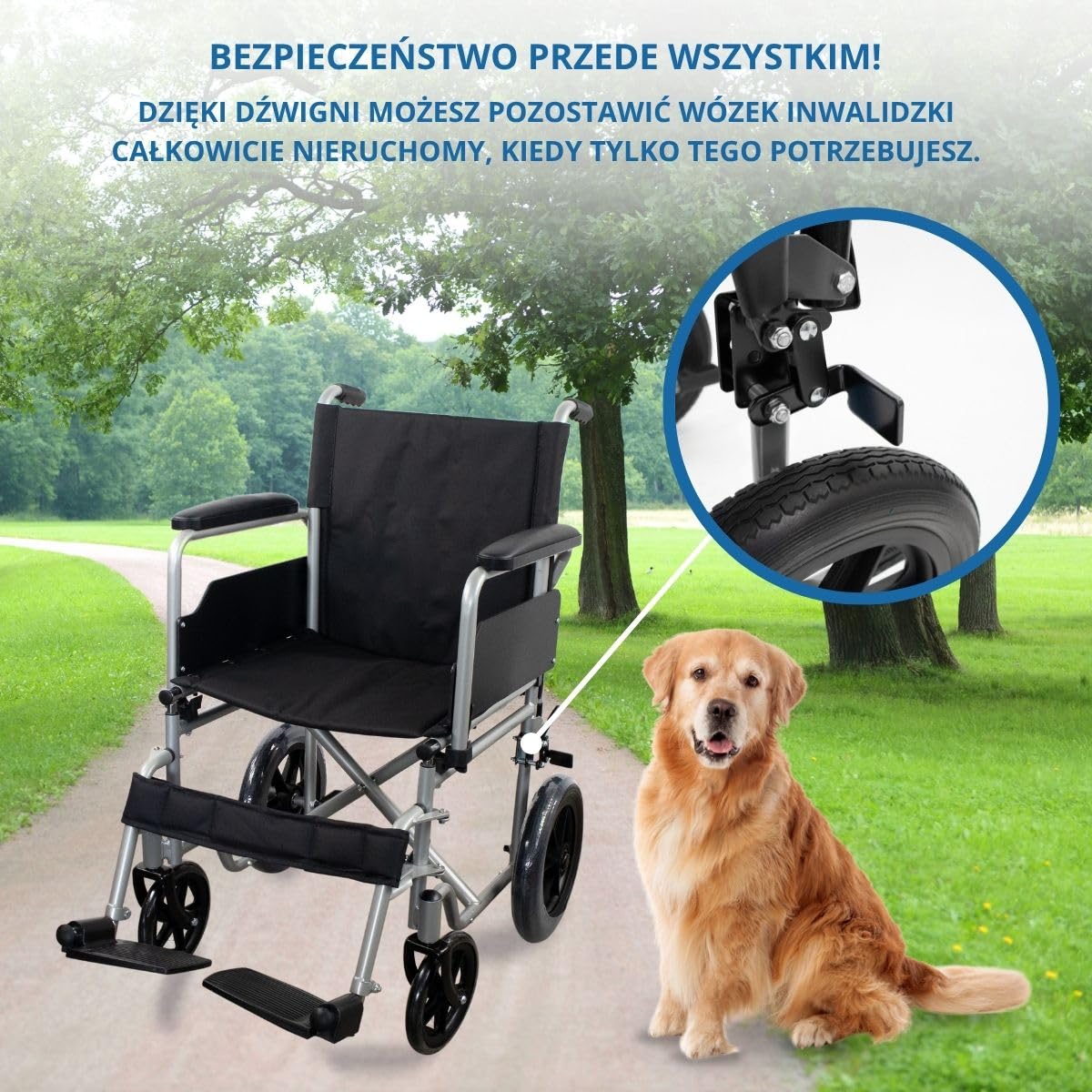 Mobiclinic, Składany wózek inwalidzki, Marsella, Kółka z możliwością szybkiego zwolnienia po naciśęciu przycisku, Stabilny, Siedzisko 46 cm, Dźwignia hamulca, Srebrny