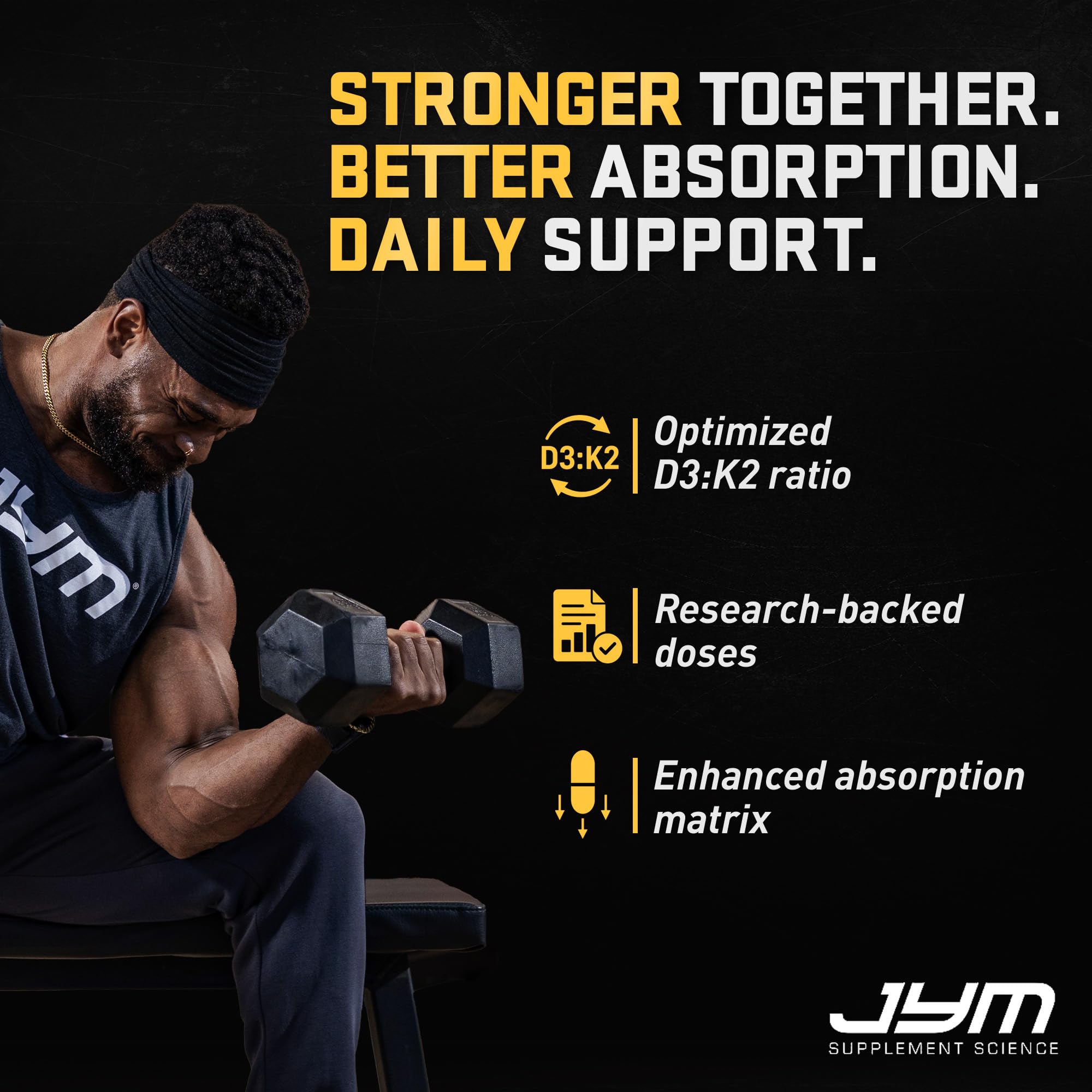 JYM D3 + K2 Supplement, 5000 IU Vitamin D3, 100 mcg K2 MK7-60 Veg Caps — Amazon image 6