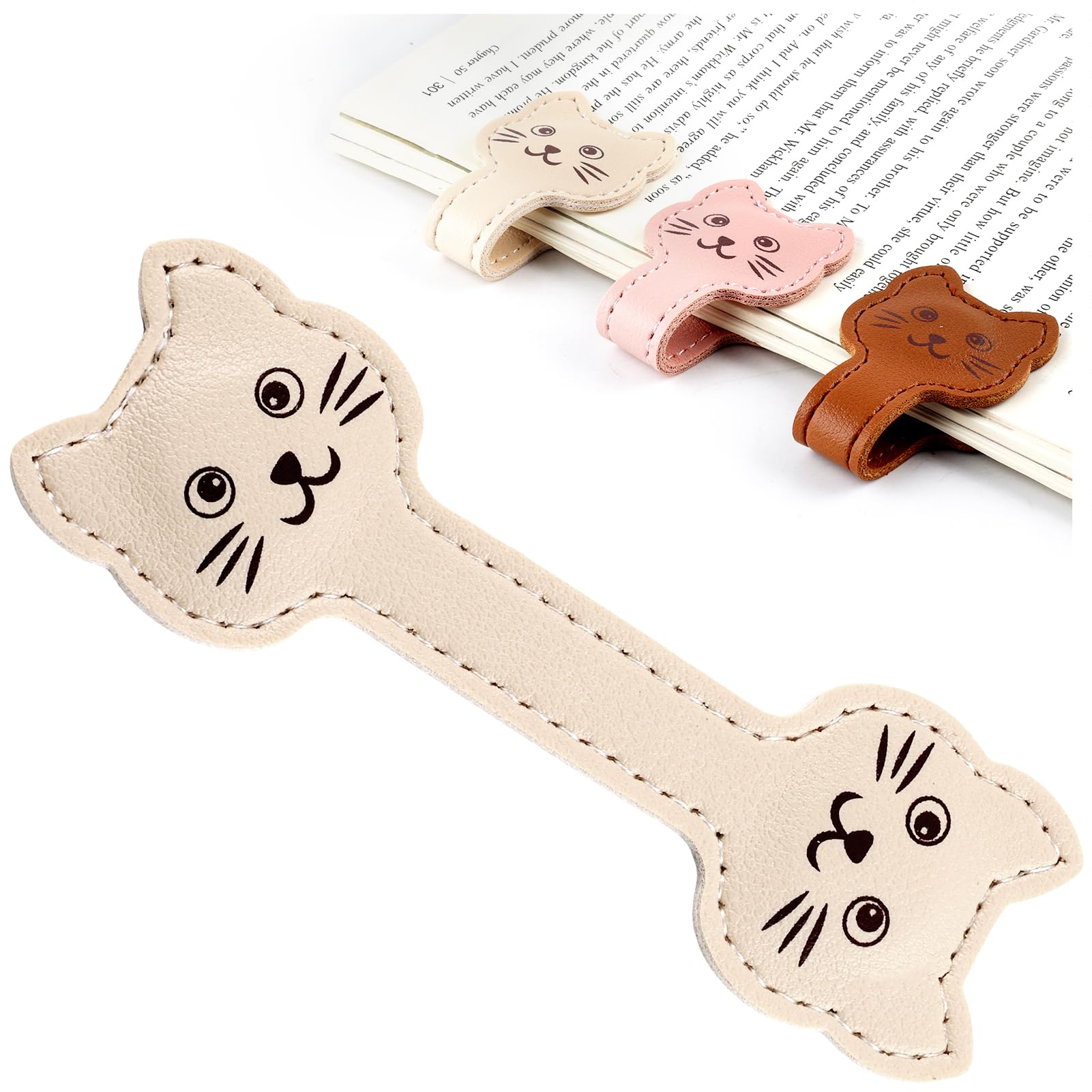 Zkptops Magnetic Leather Bookmarks Cute Cat Book Markers for Reading Women Men Strong Magnet Bookmark Clips Page Mark Unique Books Accessories Gifts